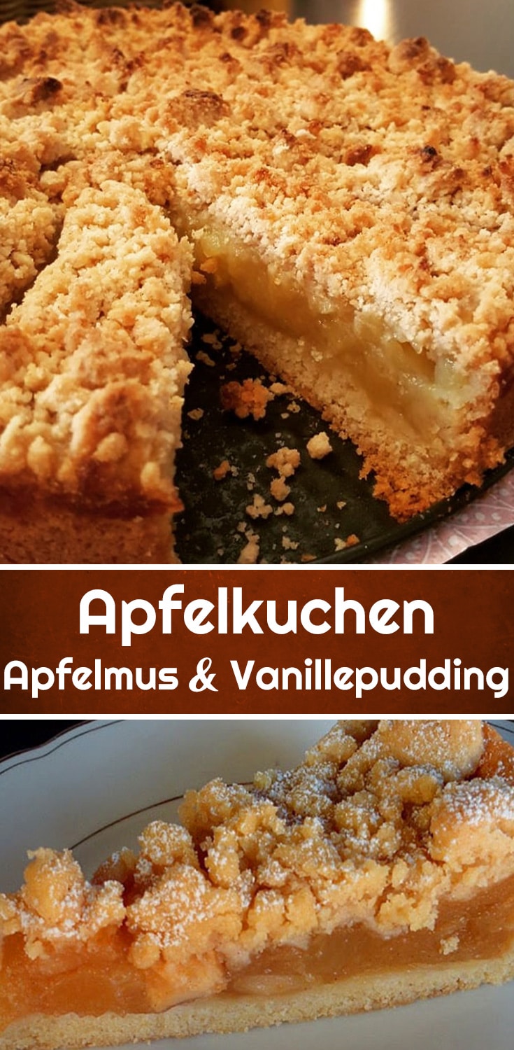 Apfelkuchen mit Apfelmus und Vanillepudding Rezept - Einfache Rezepte