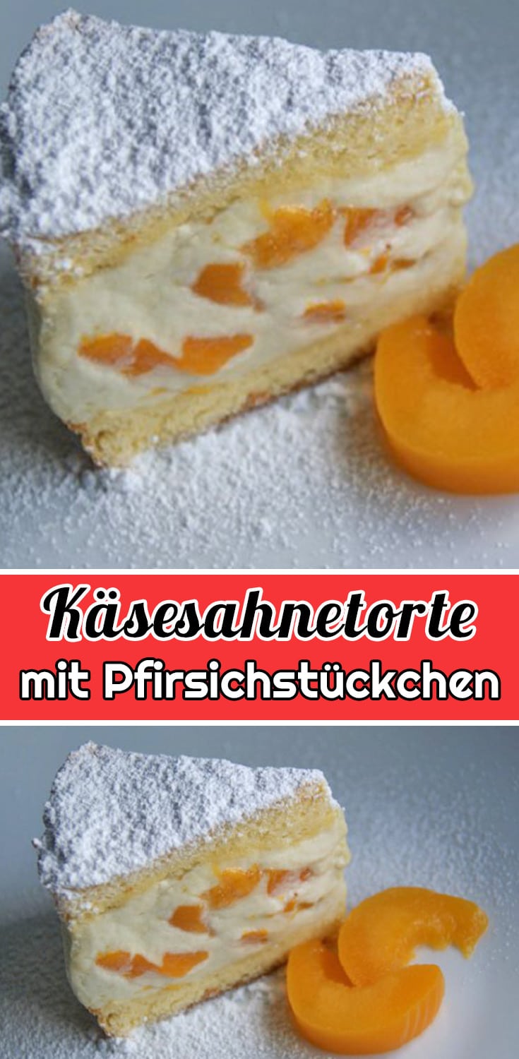 Käsesahnetorte mit Pfirsichstückchen Rezept