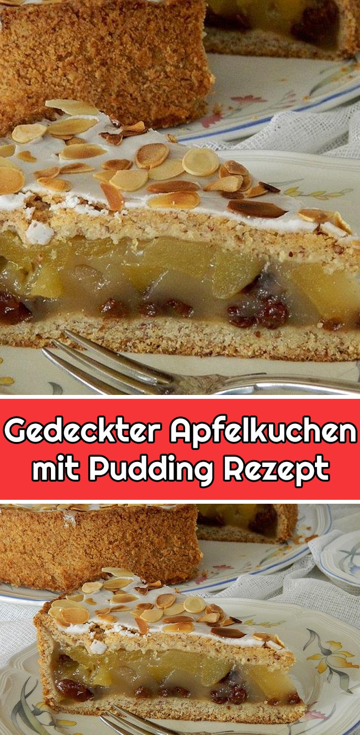 Gedeckter Apfelkuchen mit Pudding Rezept