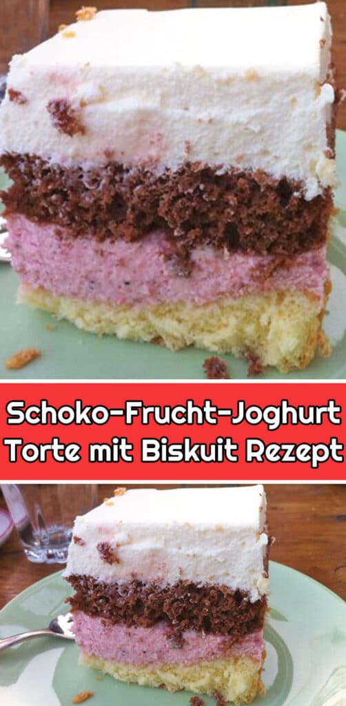 Schoko-Frucht-Joghurt-Torte mit Biskuit Rezept - Einfache Torten Rezepte