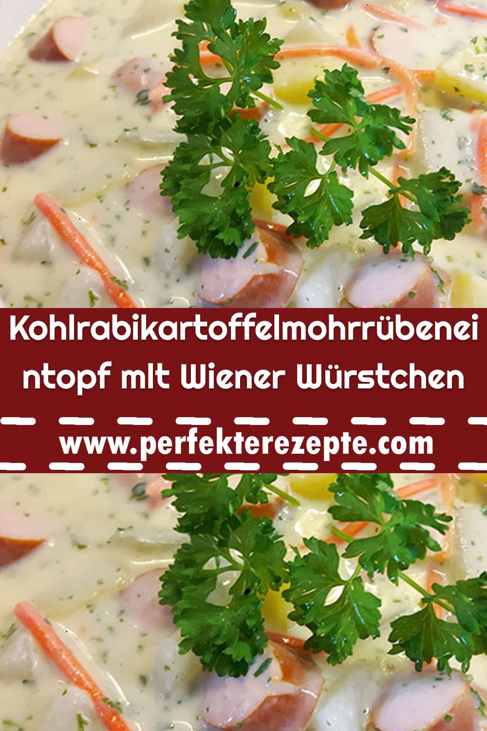 Kohlrabikartoffelmohrrübeneintopf mlt Wiener Würstchen