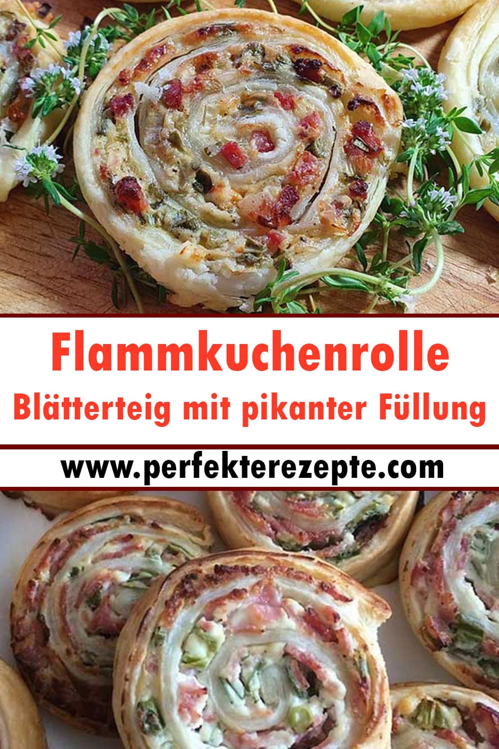 Flammkuchenrolle Rezept Blätterteig mit pikanter Füllung