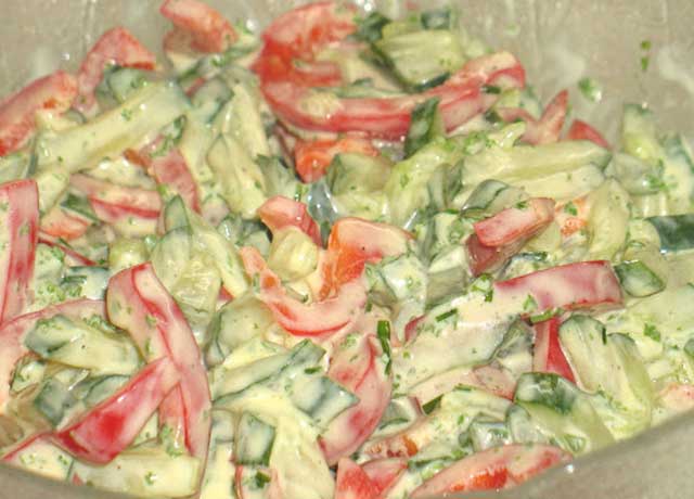 Einfach Paprika Gurken Salat mit Joghurt Senf Dressing Rezept