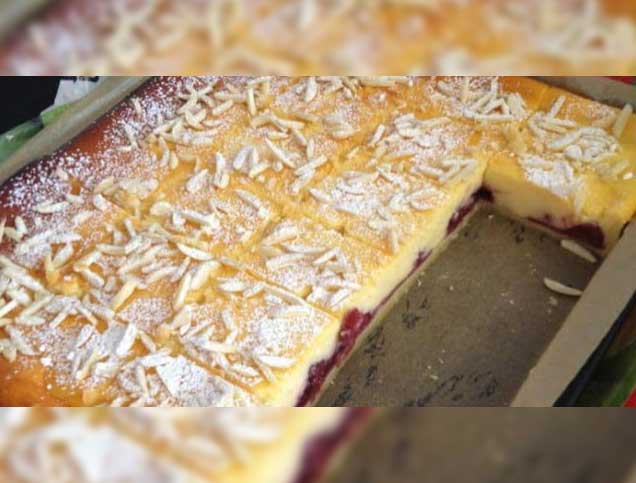 Käsekuchen mit Kirschen vom Blech Rezept