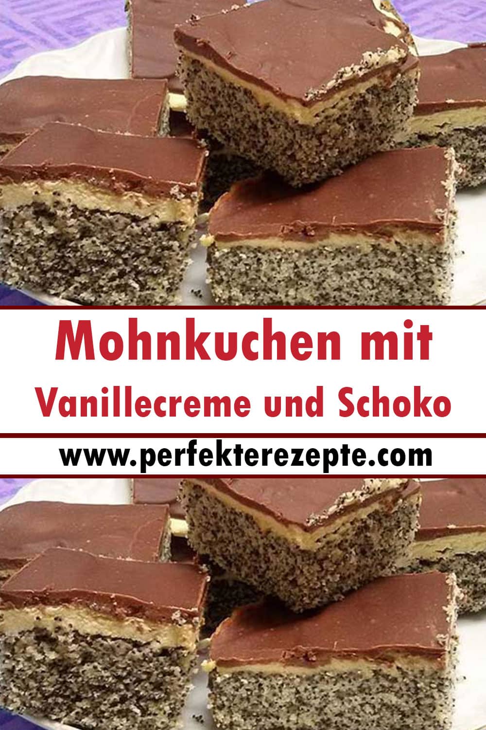 Mohnkuchen mit Vanillecreme und Schoko-Guss Rezept