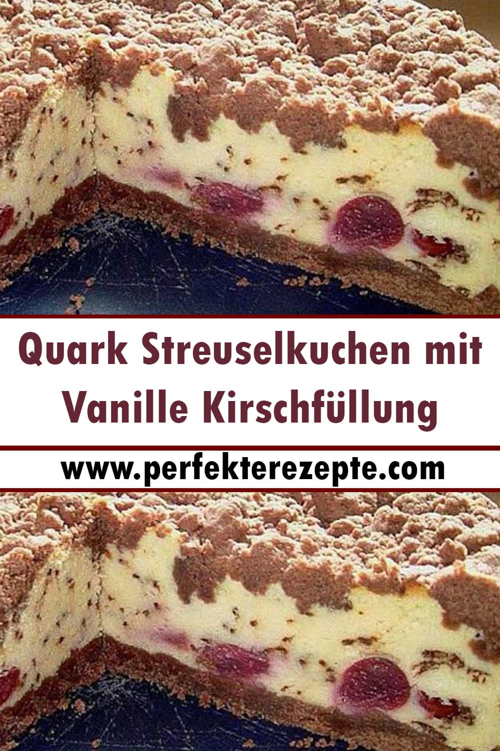 Quark Streuselkuchen mit Vanille Kirschfüllung Rezept