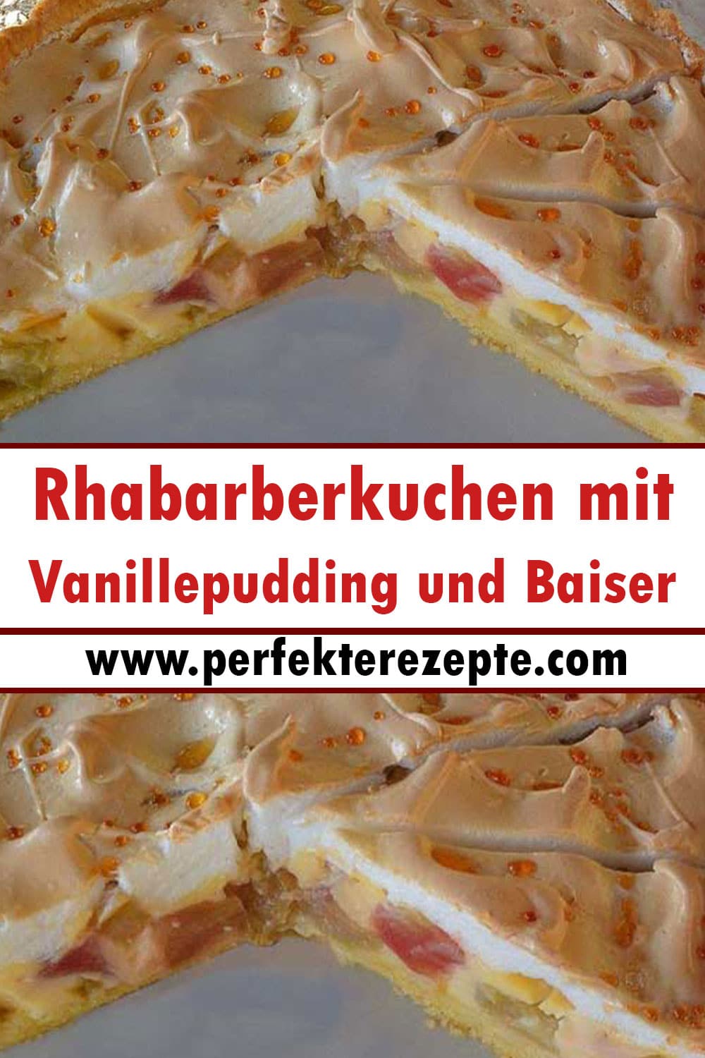 Rhabarberkuchen mit Vanillepudding und Baiser Rezept