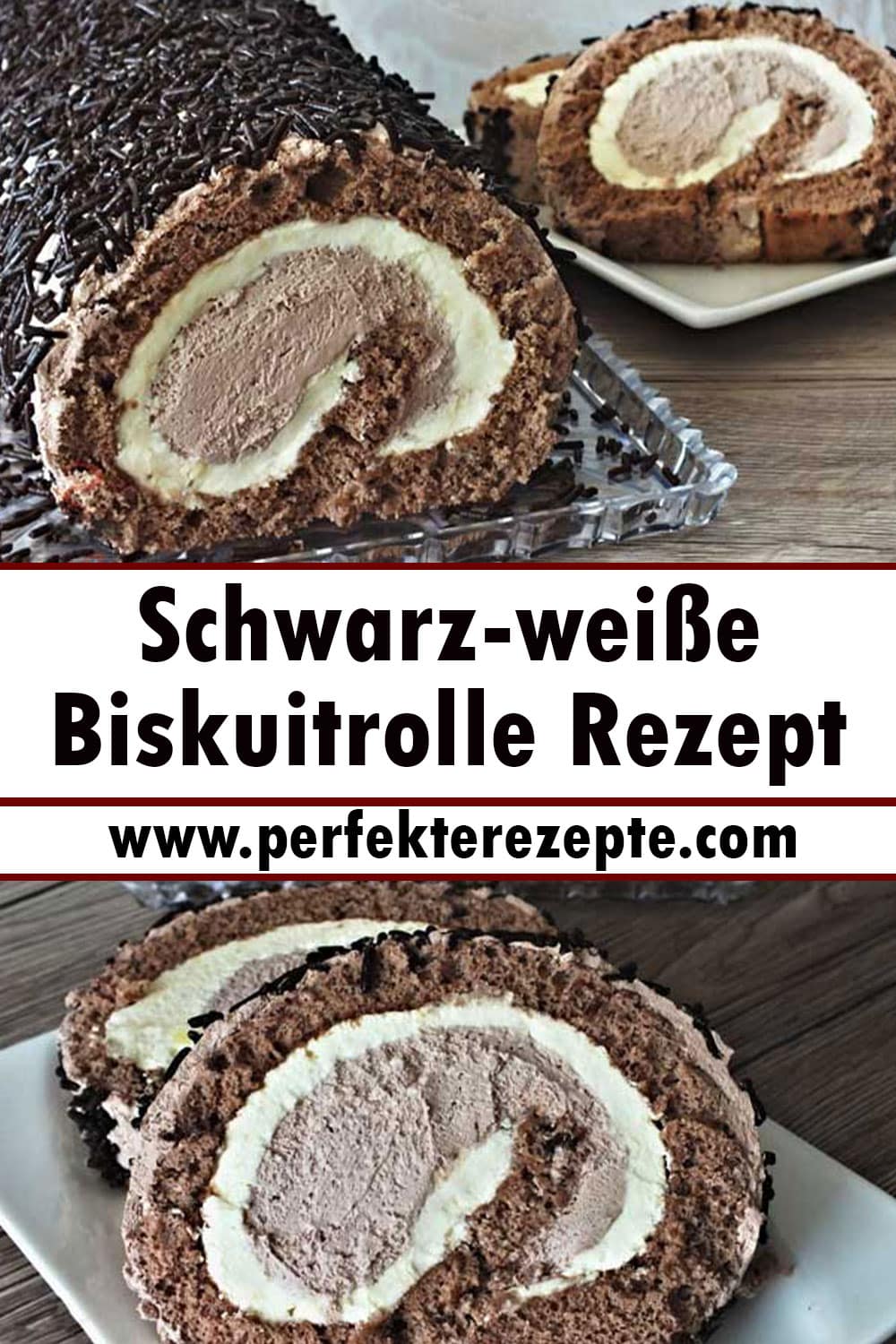 Schwarz-weiße Biskuitrolle Rezept