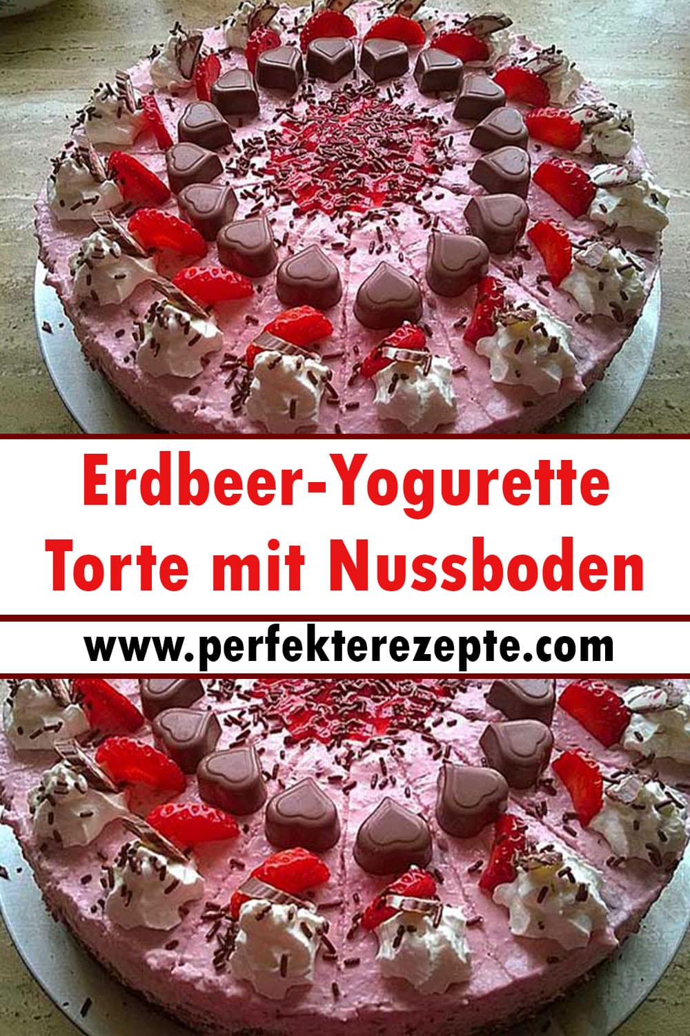 Glutenfrei Erdbeer-Yogurette-Torte mit Nussboden Rezept