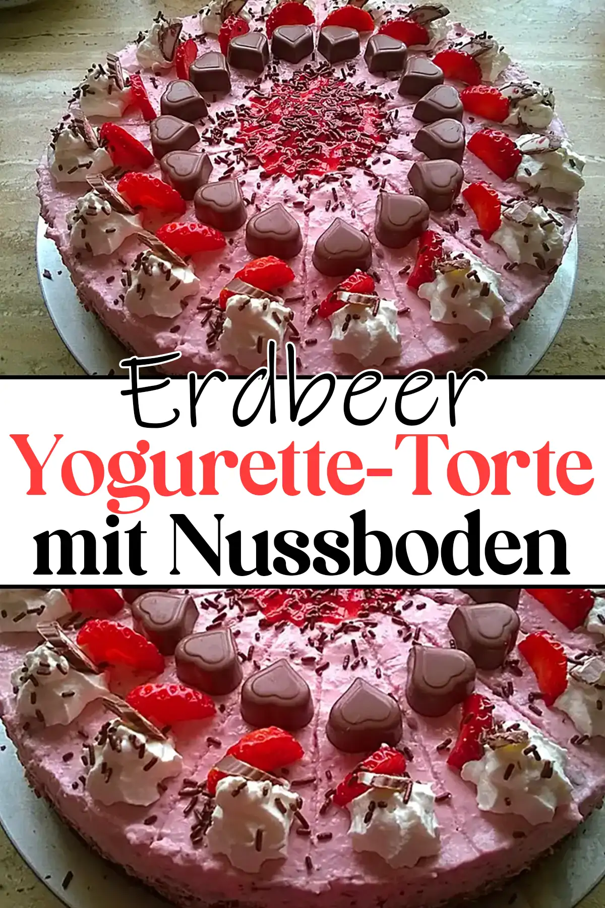 Glutenfrei Erdbeer-Yogurette-Torte mit Nussboden Rezept