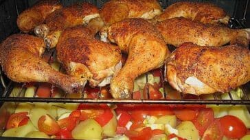 Hähnchenschenkel mit Ofen-Schmand-Gemüse Rezept