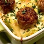 Kartoffelauflauf mit Lauch, Hackbällchen und Gorgonzola Rezept