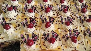 Kirsch Eierlikör Blechkuchen mit Schmand Sahne Rezept