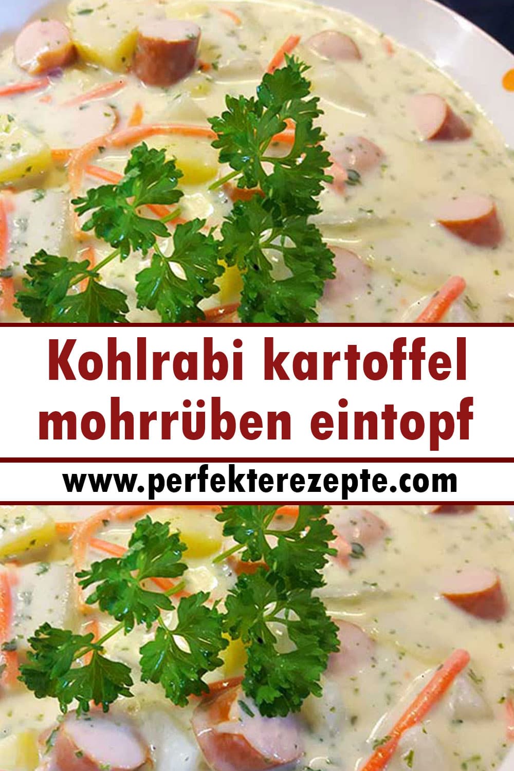 Kohlrabi kartoffel mohrrüben eintopf mlt Wiener Würstchen Rezept