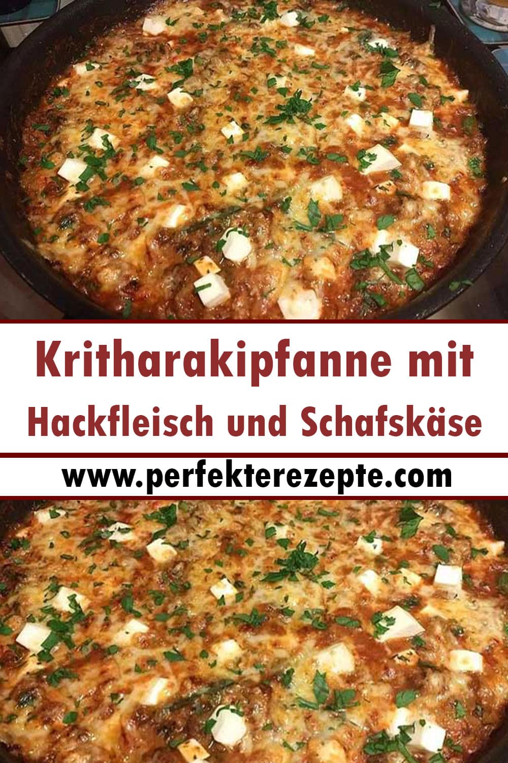 Kritharakipfanne mit Hackfleisch und Schafskäse Rezept