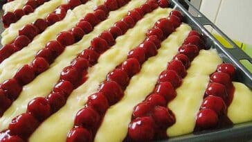 Sauerkirsch-Vanille-Schnitten Blechkuchen Rezept