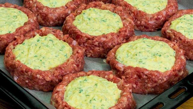 Hackfleisch-Nester mit Käsefüllung und Kräuter Rezept