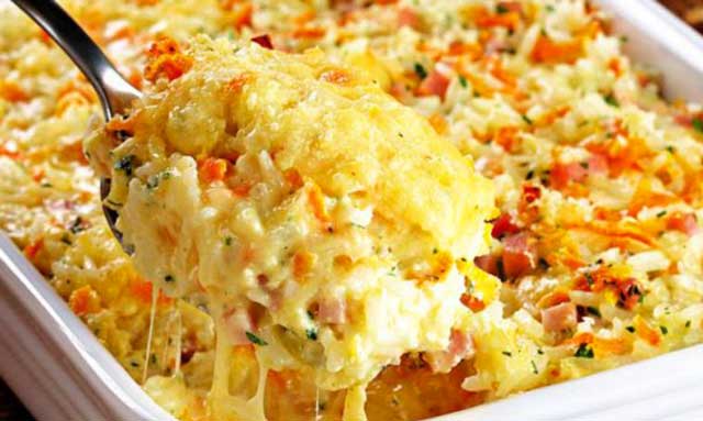 Lecker Gebackener Reis mit Schinken und Käse Rezept