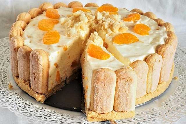 Philadelphia Torte mit Mandarinen und Löffelbiskuits Ohne Backen Rezept