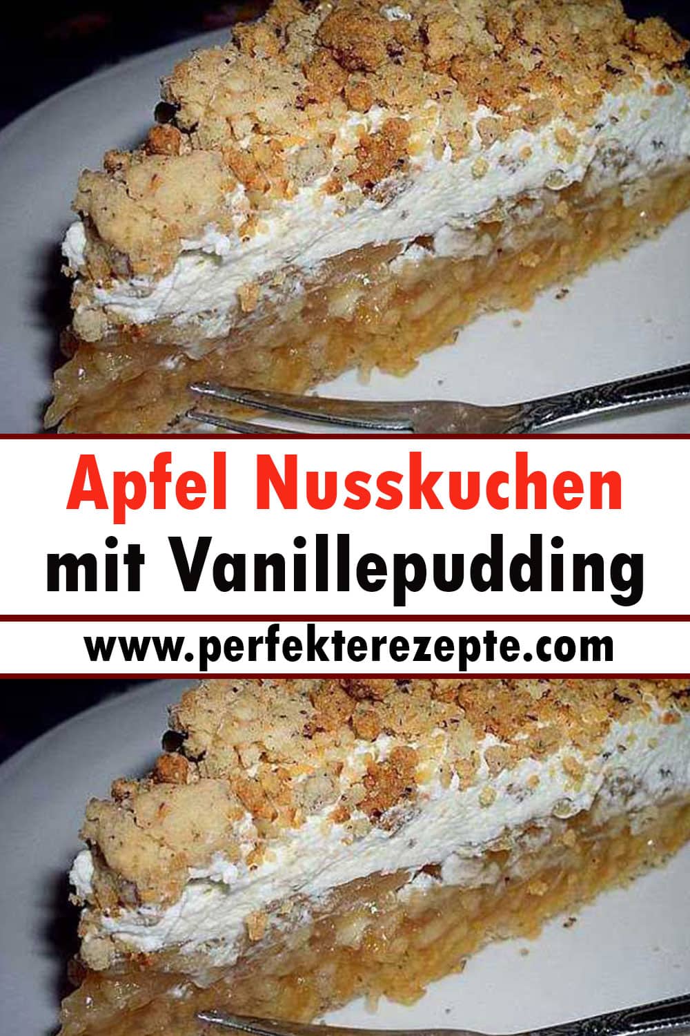 Apfel Nusskuchen mit Vanillepudding Rezept