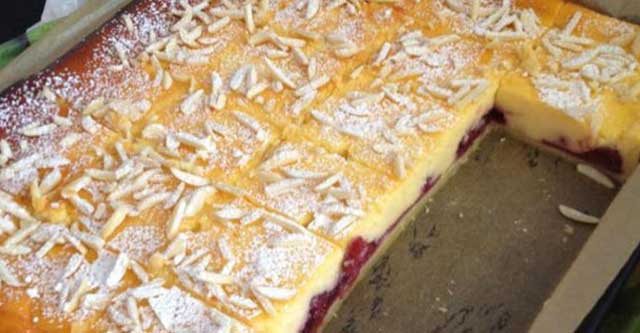 Käsekuchen mit Kirschen vom Blech Rezept