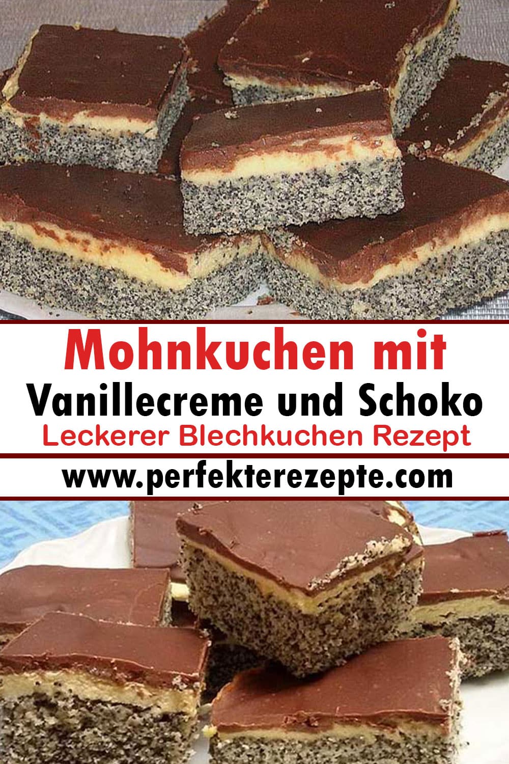 Mohnkuchen mit Vanillecreme und Schoko, leckerer Blechkuchen Rezept