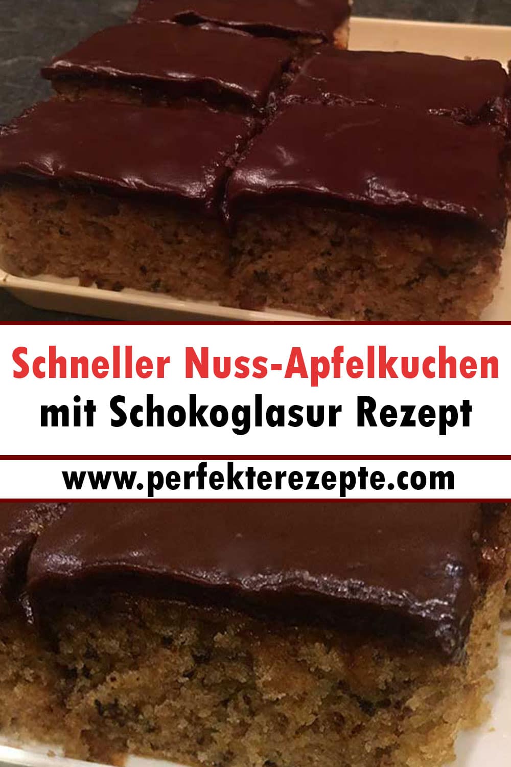 Schneller Nuss-Apfelkuchen mit Schokoglasur Rezept