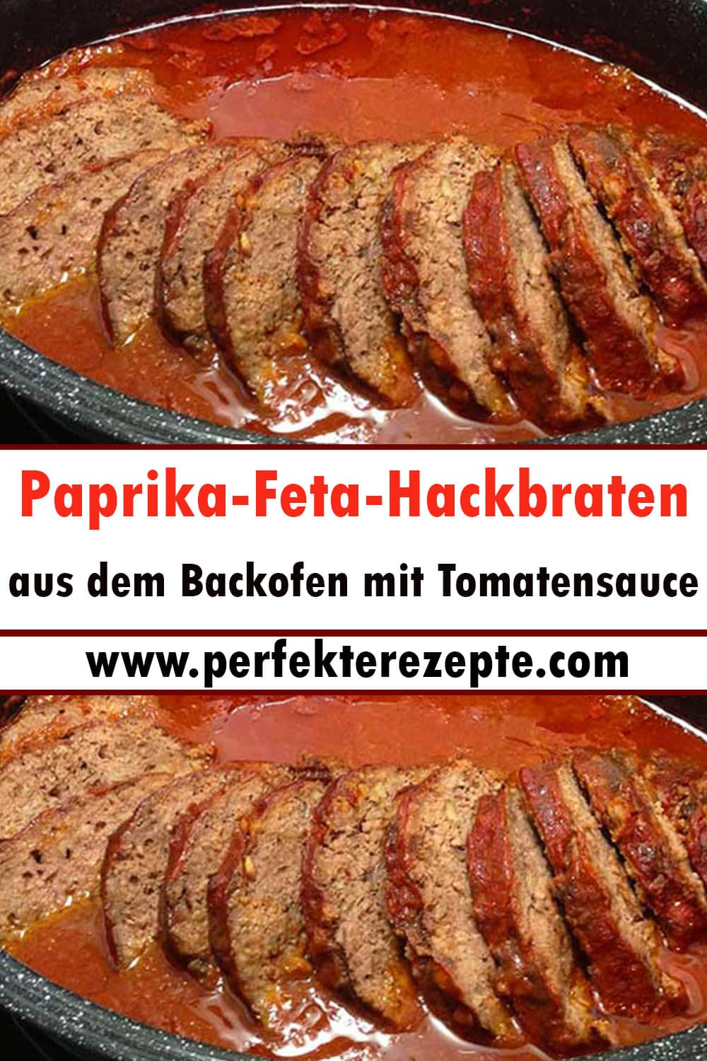 Paprika-Feta-Hackbraten aus dem Backofen mit Tomatensauce Rezept