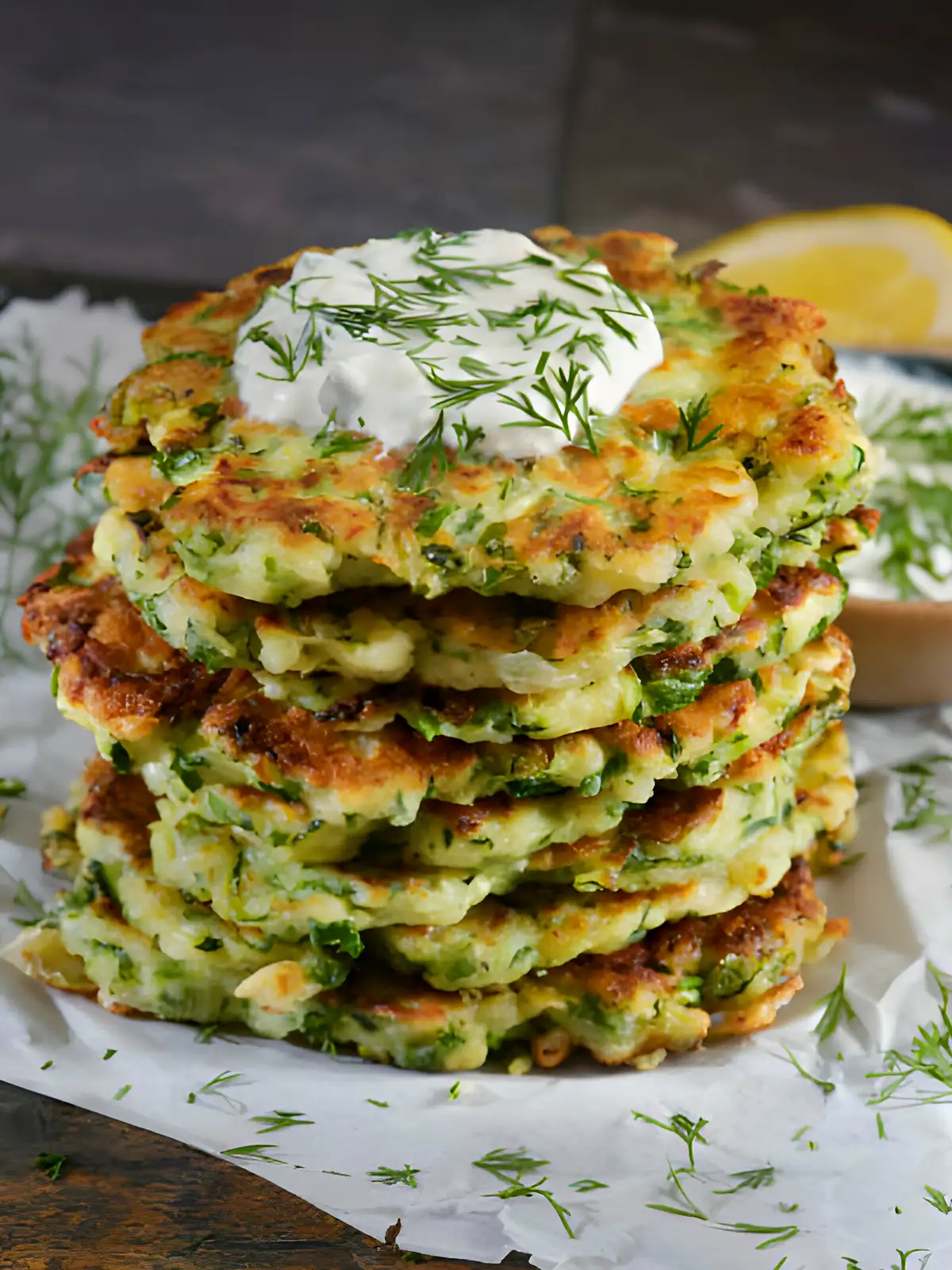 Fluffige Taler zum Eintunken: Zucchinipuffer mit Feta und Tzatziki Rezept