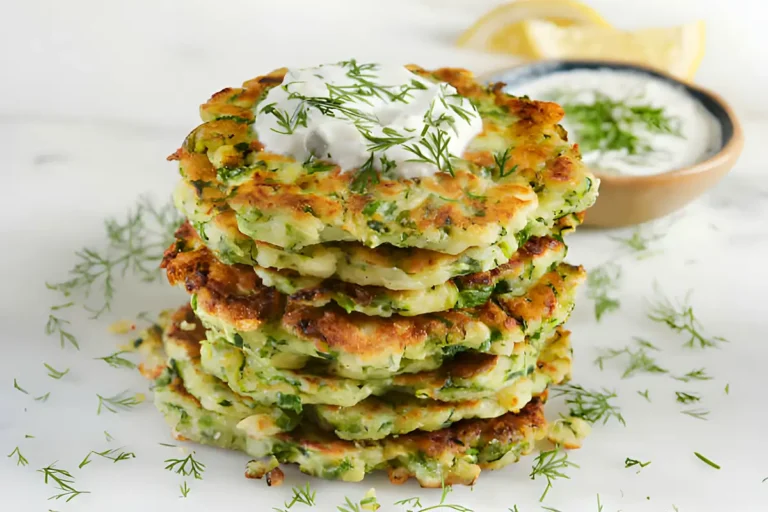 Fluffige Taler zum Eintunken: Zucchinipuffer mit Feta und Tzatziki Rezept
