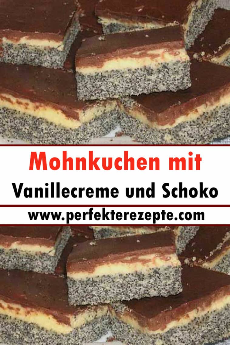 Mohnkuchen mit Vanillecreme und Schoko Rezept (leckerer Blechkuchen ...