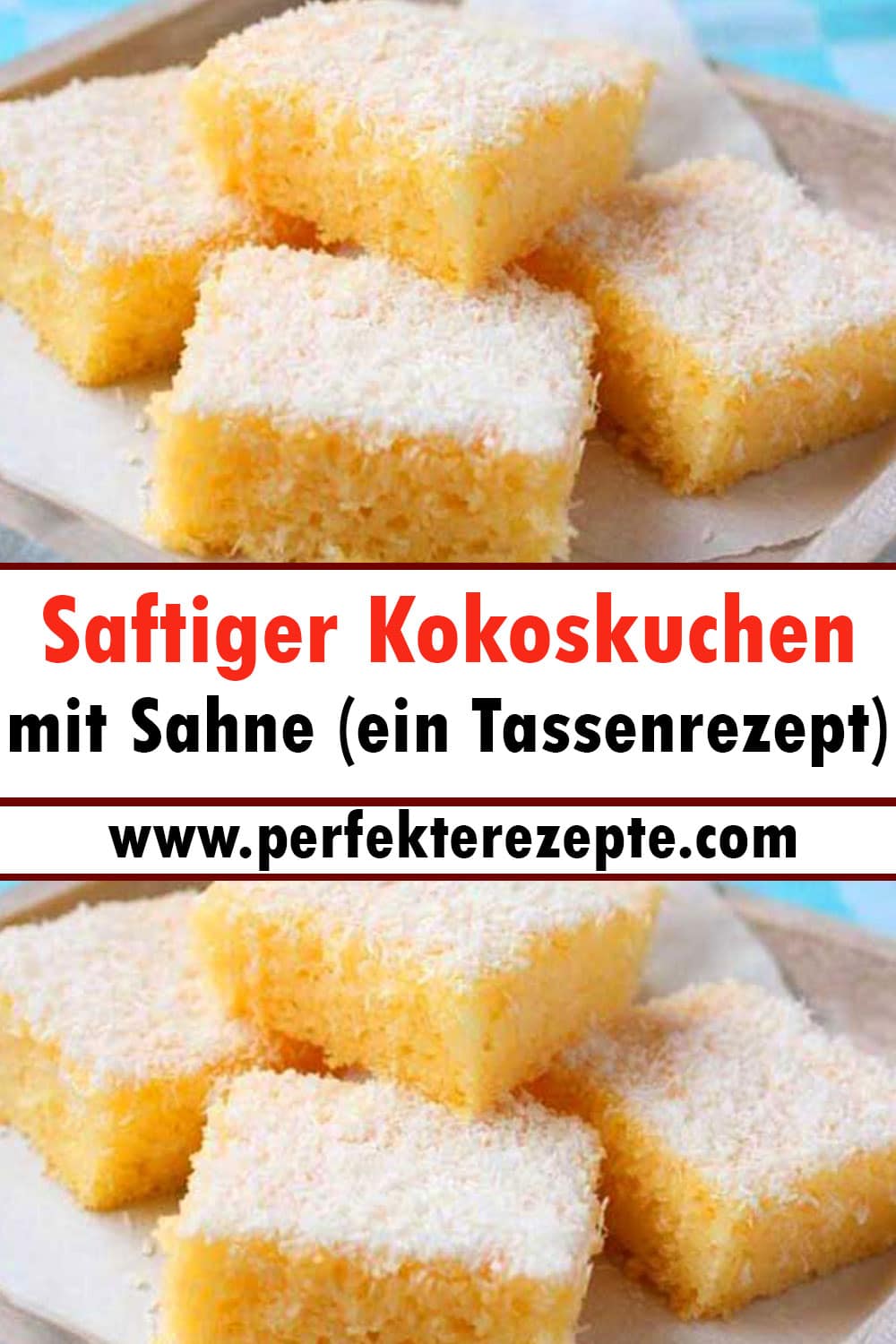 Saftiger Kokoskuchen mit Sahne (ein Tassenrezept)