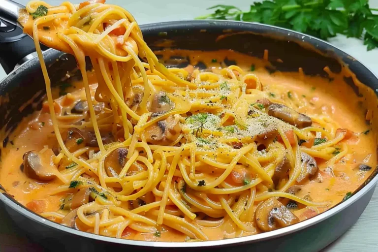Champignons Spaghetti Rezept aus der Pfanne