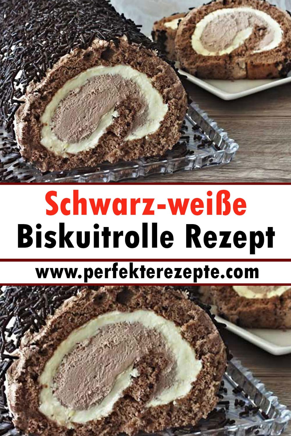 Schwarz-weiße Biskuitrolle Rezept