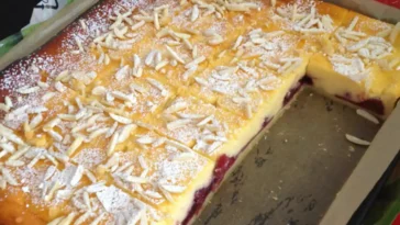 Käsekuchen mit Kirschen vom Blech Rezept