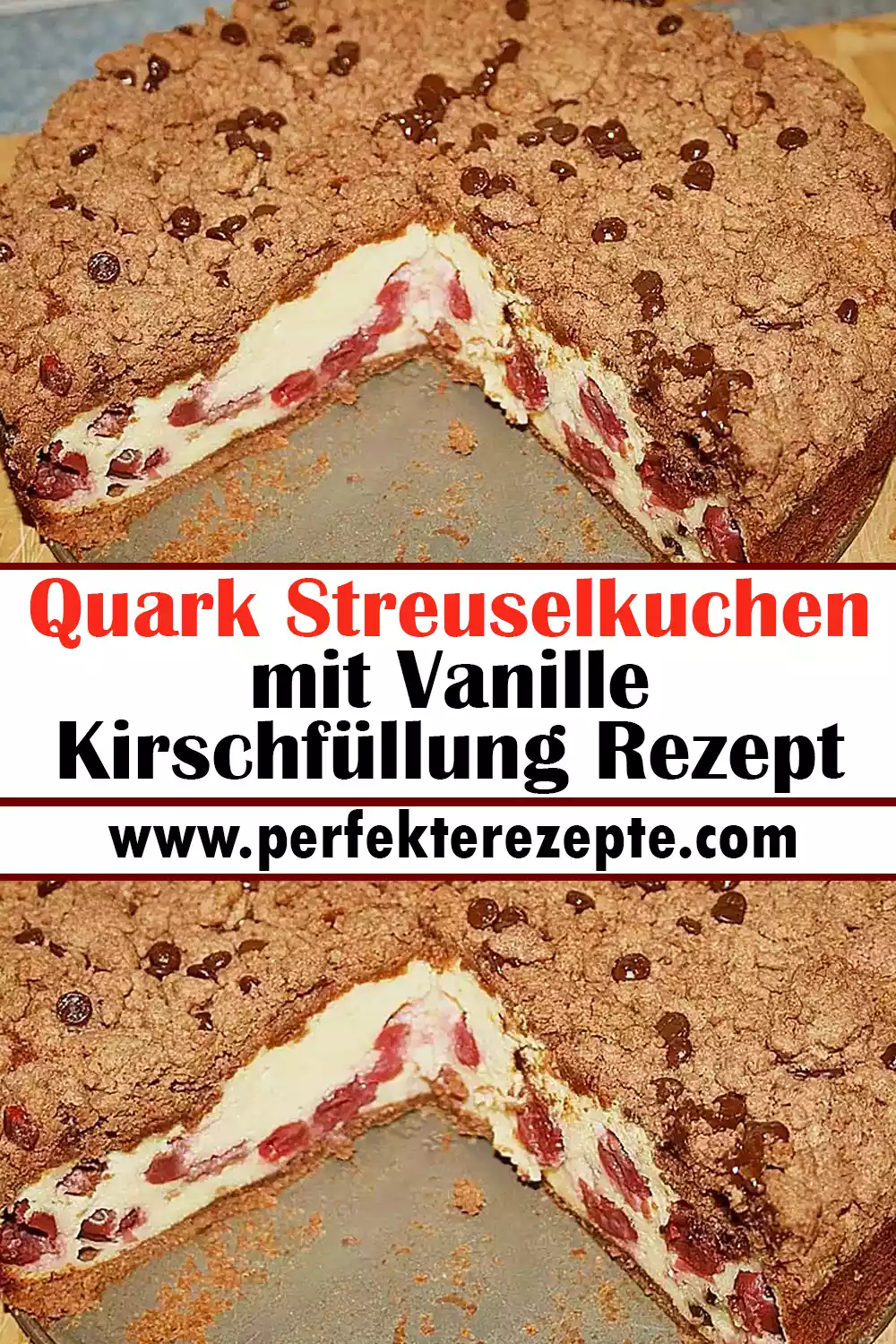 Quark Streuselkuchen mit Vanille Kirschfüllung Rezept
