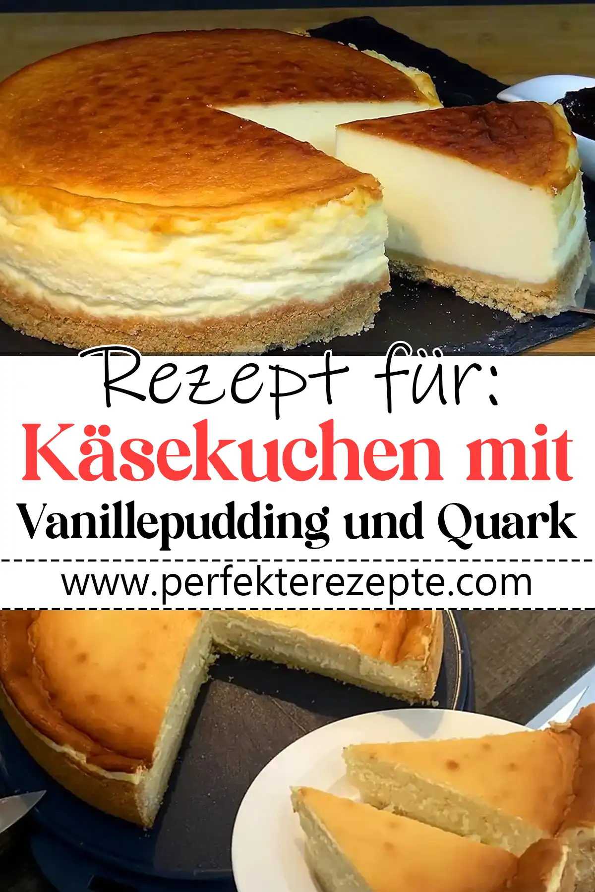 Käsekuchen mit Vanillepudding und Quark Rezept