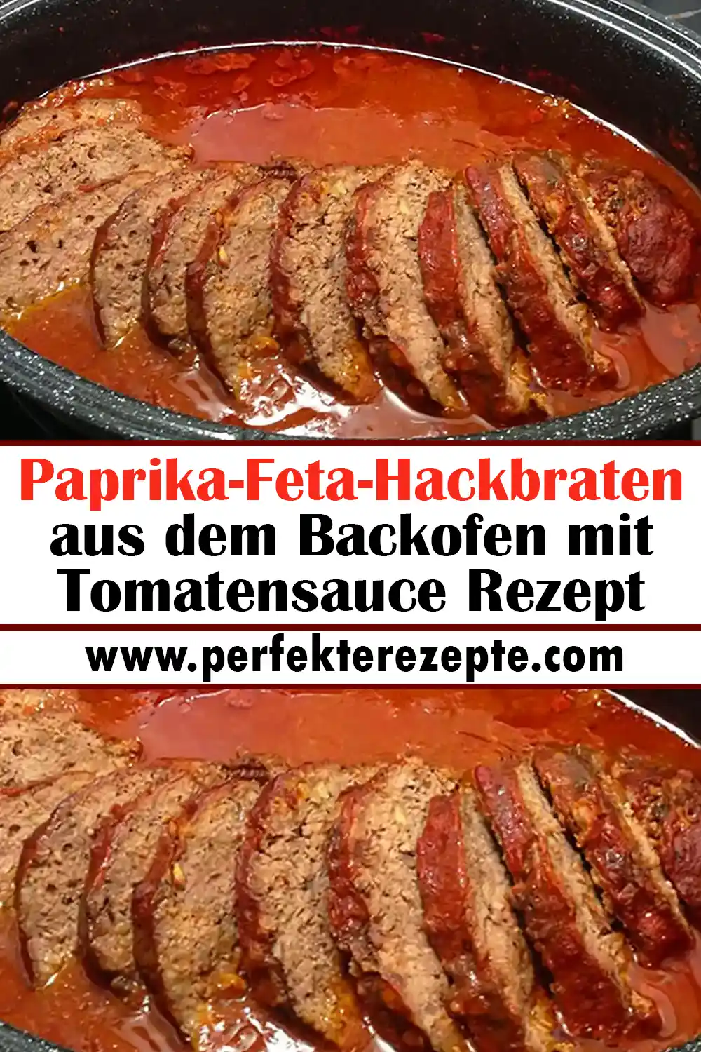 Paprika-Feta-Hackbraten aus dem Backofen mit Tomatensauce Rezept