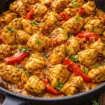 Eine Portion Schnitzel aus der Pfanne mit cremiger Sauce und frischen Kräutern serviert