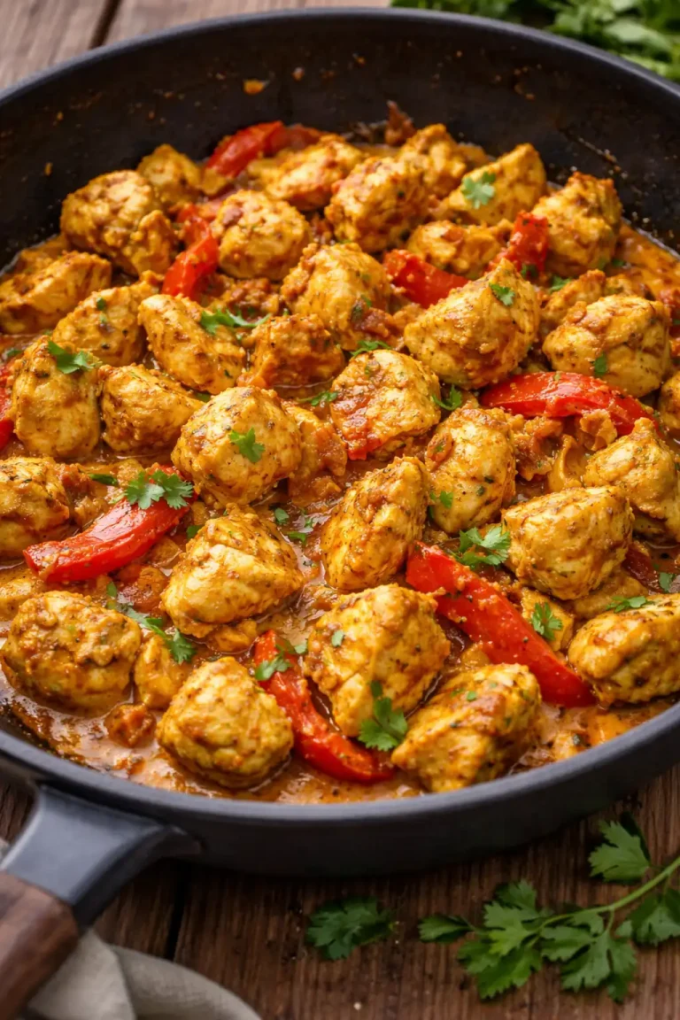 Eine Portion Schnitzel aus der Pfanne mit cremiger Sauce und frischen Kräutern serviert