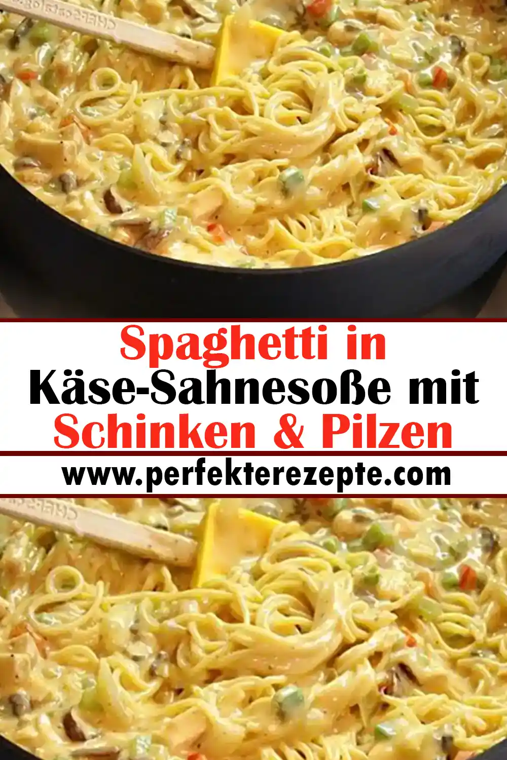 Spaghetti in Käse-Sahnesoße mit Schinken & Pilzen Rezept