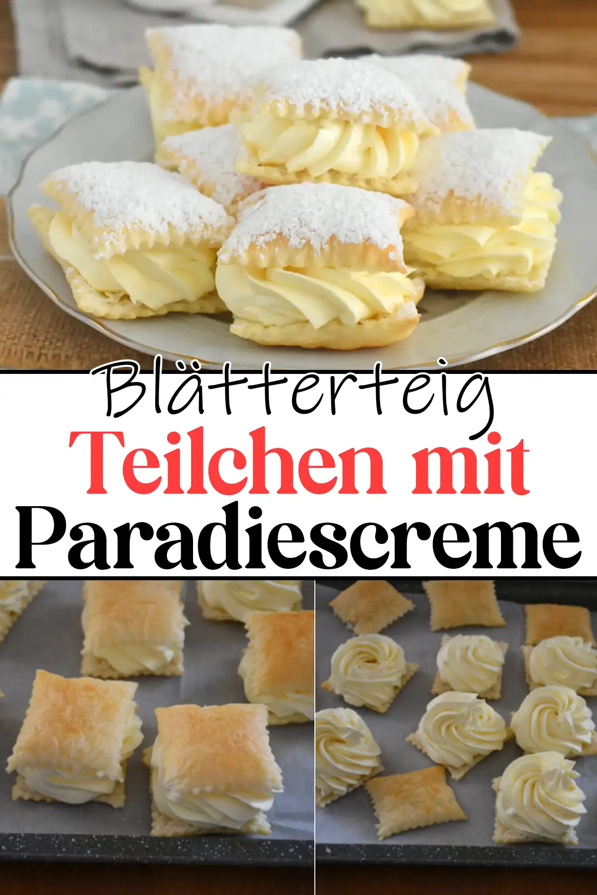 Blätterteig schnitten - Teilchen gefüllt mit Paradiescreme Rezept