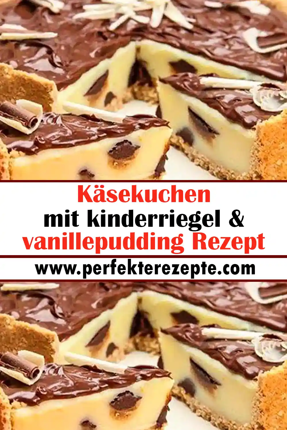 Käsekuchen mit kinderriegel & vanillepudding Rezept