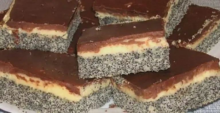 Mohnkuchen mit Vanillecreme und Schoko Rezept (leckerer Blechkuchen, schmeckt lecker, gelingt immer)