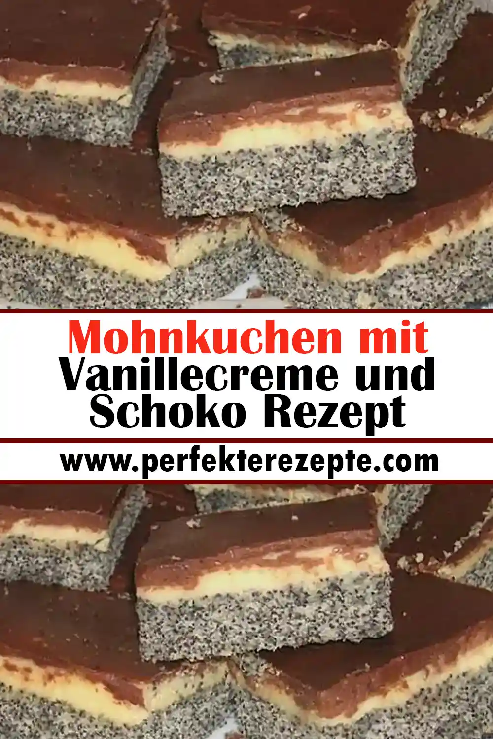 Mohnkuchen mit Vanillecreme und Schoko Rezept (leckerer Blechkuchen, schmeckt lecker, gelingt immer)