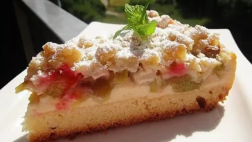 Rhabarberkuchen mit Vanillecreme und Streusel Rezept