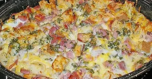 Bauernauflauf mit Schinken überbacken Rezept