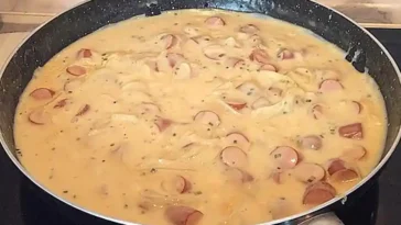 Würstchen Senf Gulasch mit Penne Rezept