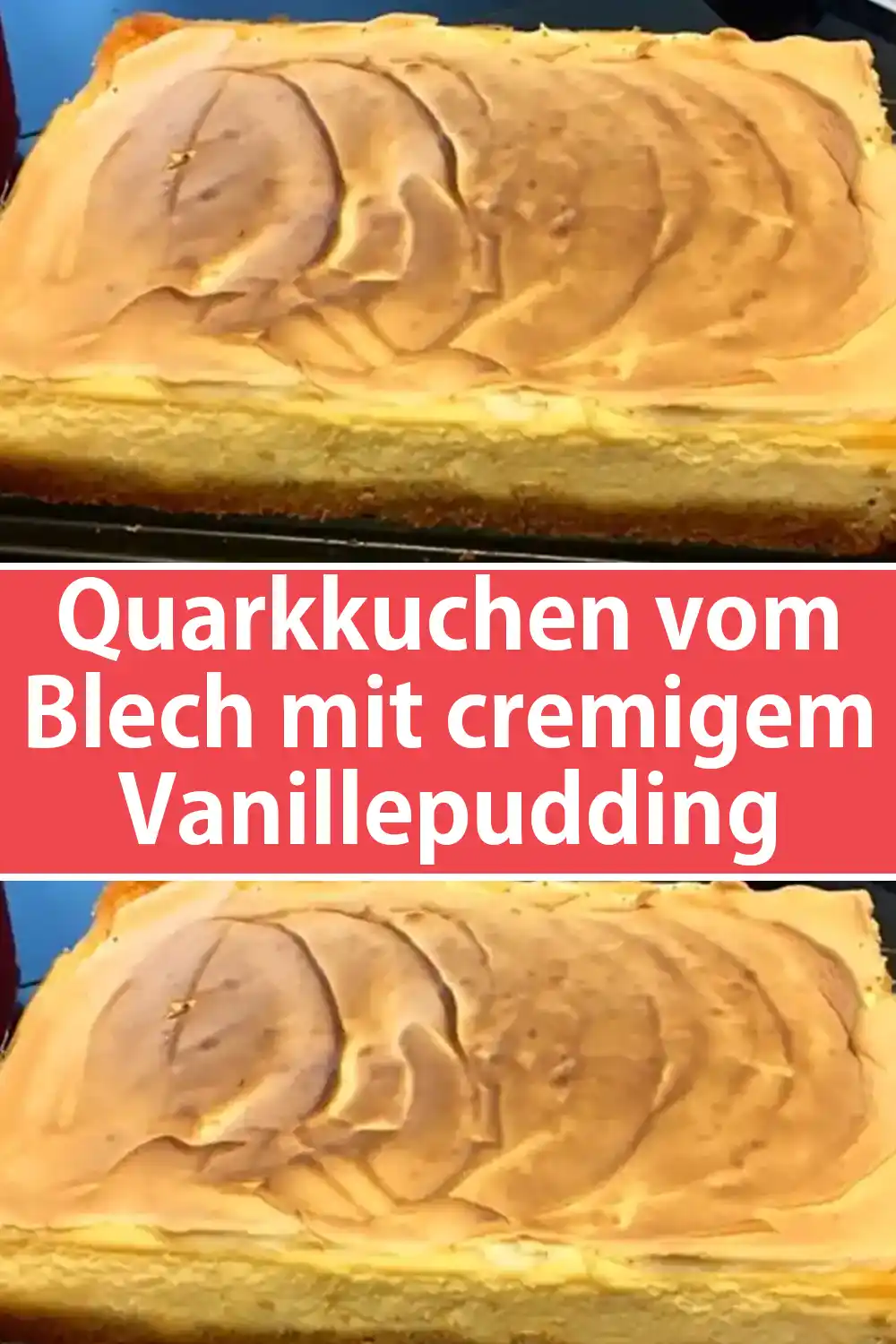 Saftiger Quarkkuchen vom Blech mit cremigem Vanillepudding