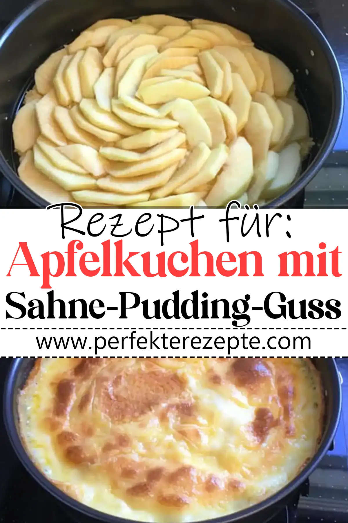 Apfelkuchen mit Sahne-Pudding-Guss